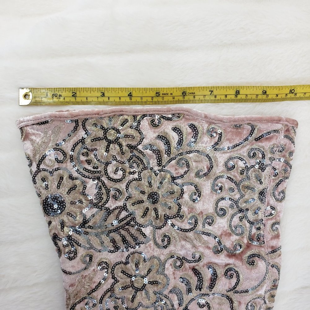 Pink Velvet Floral Embroidered Sequin OTK Boots - Picture 7 of 8